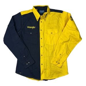 Wrangler VTG 90s Colorblock Western Shirt Cowboy Yellow Navy Blue Mens S Small